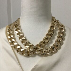 Gold Tone Long  Stainless Steel Chunky Curb Chain Necklace, 💛